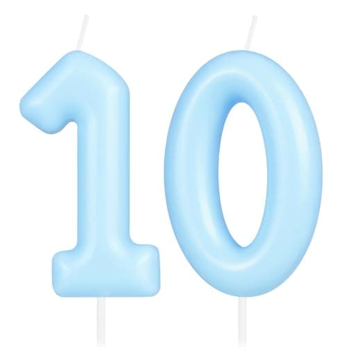 Image of Hongplus Macaron Blue Number 10 Candle, 10 Birthday Candle, Macaron Blue Happy Birthday Candles for Cake, Cake Topper Decorations for Girls Boys Pastel Sweet 10 Birthday Party Decorations
