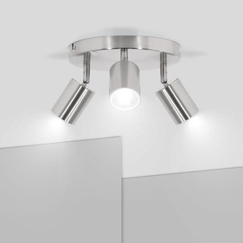 Image of Ketom 3 Way Ceiling Spotlight Fitting - GU10 LED Ceiling Light Rotatable - Round Ceiling Spotlight Modern, Matt Nickel Metal 3 Way LED Ceiling Light - GU10 Bulb Base - Bulb Not Included