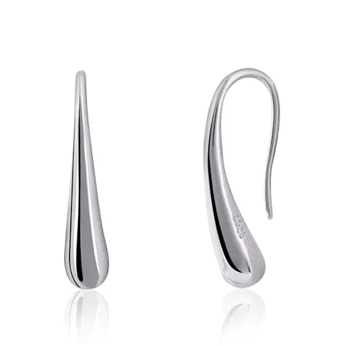Image of Weviway S925 Sterling Silver Teardrop Pull-Through Earrings, Dangle Drop Design, Handmade Women's Threader Jewellery