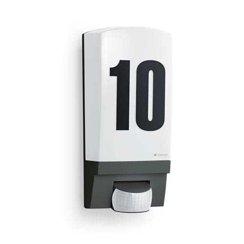 Image of Steinel House Number Light L 1 S Black E27 - max. 60 Watts Outdoor Wall Light with 180° Motion Sensor 10 m Range - Number Plaque Light for Front Door