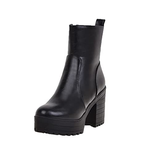 Image of KUIH Womens Boots 2024 Clearance,Platform Leather Booties Winter Boots for Womens Waterproof Solid Ladies Boots Black Ankle Booties for Ladies Mid Calf Cowboy Boots Plus Size 2.5-7.5