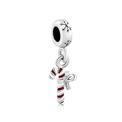 Image of LSxAB Christmas Santa Claus's Candy Cane Charm Compatible with Pandora Charms Bracelets