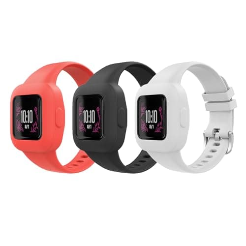 Image of MoKo 3-Pack Strap Compatible with Garmin Vivofit jr. 3 Fitness Tracker for Kids, Soft Silicone Adjustable Replacement Band Wristband Bracelet, Black & Red & White