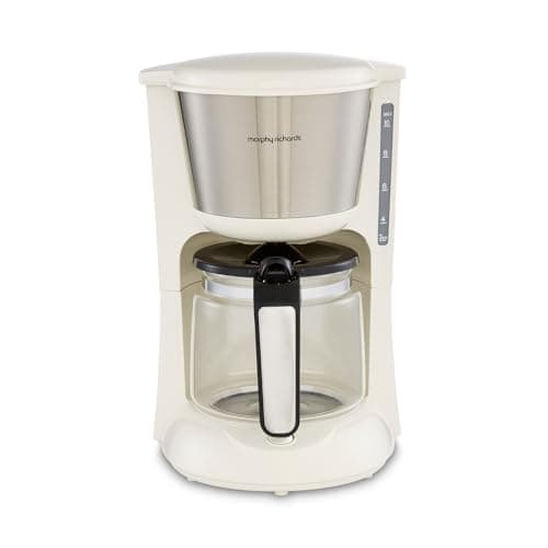 Image of Morphy Richards Equip Filter Coffee Machine, Pour Over Technology, 10 Cup Capacity, Fast Brew, Anti Drip, Easy Clean Reusable Filter, Keep Warm, Aroma Blender, Cream and Stainless Steel,162504