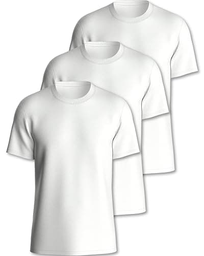 Image of Pierre Calvini Mens T-Shirt - 100% Cotton Premium Weight T Shirts - Regular Fit Short Sleeve Tee - Plain Crew Neck Mens Multipack - 3 Pk - White - Medium