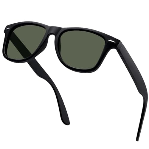 Image of KANASTAL Dark Green Sunglasses Mens Polarised Square Womens Military Vintage Retro UV400 Protection Driving Vacation Urban Fashion Travel - Black Frame Green Tinted