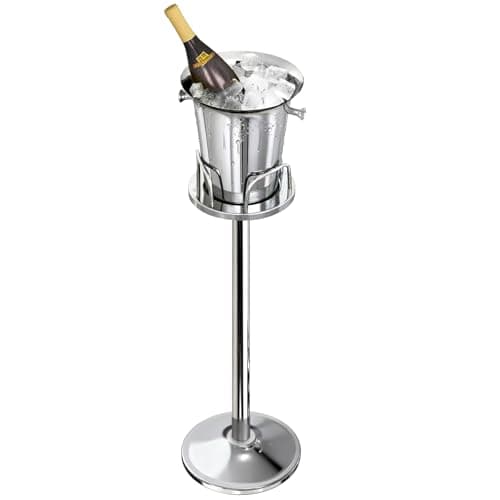 Image of Ice Bucket with Stand Stainless Steel Standing Ice Bucket Ice Cube Container, Wine Bucket on Stand Gold Champagne Champagne Bucket for Party Wine Beer KTV Club Bar BBQ Wedding, 12lb 5L (91cm,Gold)