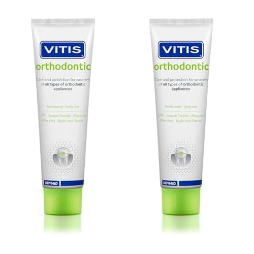 Image of Vitis Orthodontic Toothpaste 100ml Pack of 2 – Fluoride Toothpaste for Braces, Gum Protection & Plaque Control, with CPC, Aloe Vera & Allantoin, Apple Mint Flavour