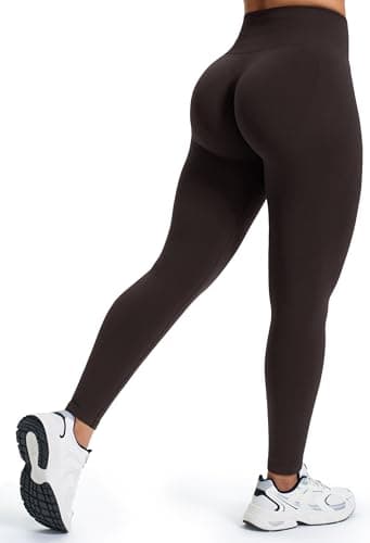Image of JOYSPELS Gym Leggings for Women Seamless Ruched Scrunch Bums Lifting Workout Activewear Leggings High Waist Tummy Control Yoga Pants UK Espresso M