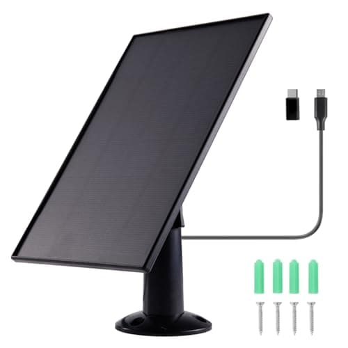 Image of 8W Solar Panel Charger for Outdoor Security Cameras, with Micro USB & USB C Port, for Ring, for Reolink Camera, 9.8ft Cable, 360° Adjustable (Black)
