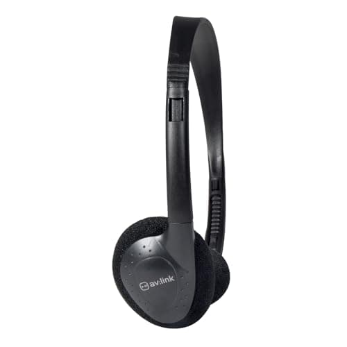 Image of AV:Link Comfortable Stereo TV Headphones with Long Cable 5 Metre Cable and In-line Volume Control, Foldable Design, Right Angled 3.5mm Stereo Jack Connector & 6.3mm Jack Adaptor