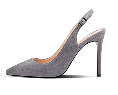 Image of EDEFS Women's Pointed Toe Court Shoes High Heel Slingback Suede Pumps Gray EU36/UK4