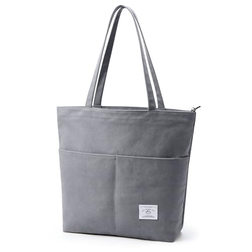 Image of KALIDI Canvas Tote Bags for Women with Zip Casual Women's Totes with Pockets Large Handbags Work Bags for Women Ladies for School,Work,Shopping,Travel Daily Use