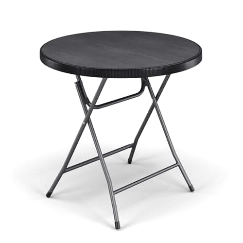 Image of URBNLIVING 80cm Black Wooden Look Round Folding Garden Table – Outdoor Bistro and Patio Furniture, Space-Saving, Stylish, Durable Design, Ideal for Balcony, Terrace, Backyard, and Café Settings