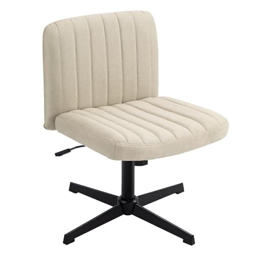 Image of Panana Office Chair for Home Mid-Back No Wheels Fabric Padded Seat Chair Armless Seat Height Adjust Gas Lift Chair (Beige)