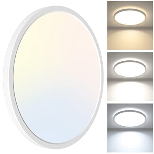 Image of zemty 24W 2100LM Bathroom Lights Ceiling, 22cm LED Ceiling Light 3000K/4500K/6000K, 3 Color Temperature Flush Kitchen Lights Ceiling, Round Ultra Thin Ceiling Light for Bedroom, Bathroom, Living Room
