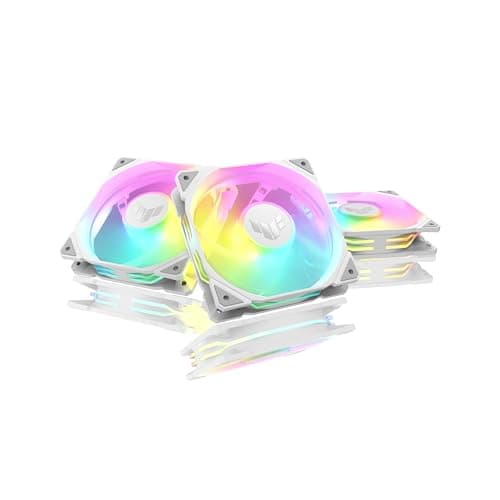 Image of Asus TUF Gaming TR120 ARGB Reverse Blade 12cm PWM Case Fans (3 Pack), Hydraulic Bearing, 28mm Frame, Double-layer LED Matrix Design, 2000 RPM, White