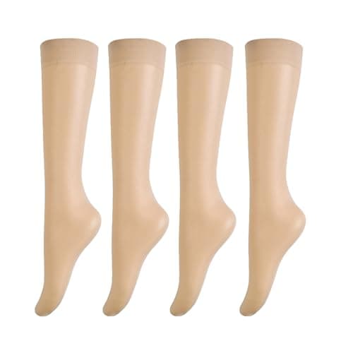 Image of CEAeis Invisible, Slip-resistant Crystal Silk Socks, Sheer Knee High Stockings, Summer Ultra-thin Sheer Socks for Women (4 pairs skin color,one size)