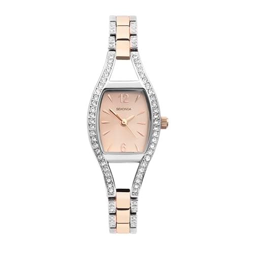 Image of Sekonda Eleanor 20mm Womens Tonneau Case Cocktail Style Stone Set Bezel Watch with Alloy Bracelet Strap