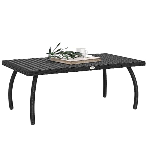 Image of Outsunny Rattan Garden Coffee Table, PE Wicker Outdoor Garden Table with All-Weather Material for Garden, Balcony, Porch, Black