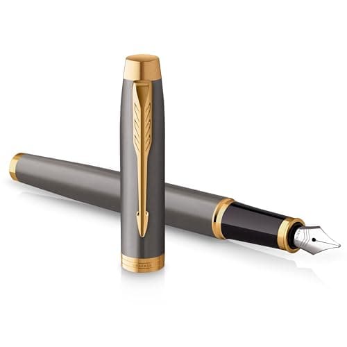 Image of Parker IM Fountain Pen | Grey Lacquer with Gold Trims | Medium Polished Stainless Steel Nib | Blue Ink Cartridge Refill | Gift Box | Perfect Graduation Gifts