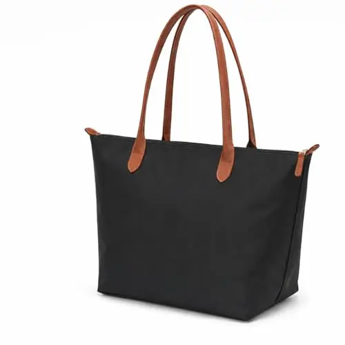 Image of Elite Apparel Ladies Tote Bags for Women Waterproof Nylon Shoulder Bag – Large Foldable Handbag with Top Handles, Stylish Totes for Work, Travel, Shopping, School & Everyday Use (Black)