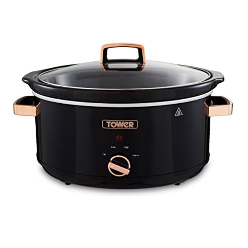 Image of Tower Infinity Slow Cooker with 3 Heat Settings & Keep Warm Function, 6.5L, 300W, Black and Rose Gold, T16019RG