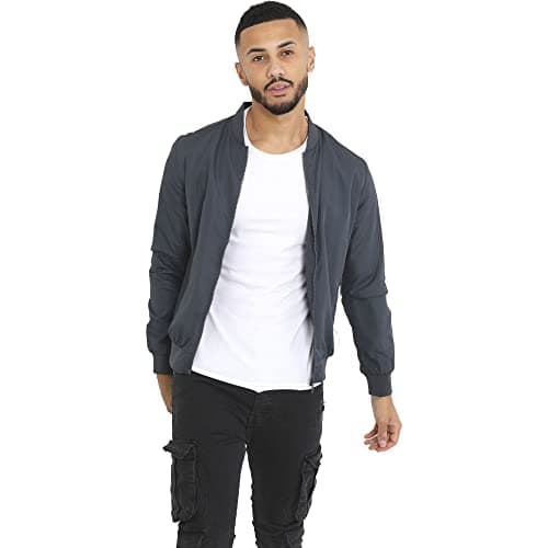 Image of BRAVE SOUL Mens Bomber Jacket Smart Casual Full Zip Up Long Sleeve 100% Polyester Outdoor Jacket for Men, Charcoal Colour, Size- XL