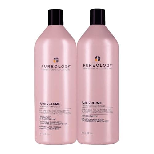 Image of Pureology Pure Volume, Shampoo and Conditioner Set, For Flat, Fine, Colour-Treated Hair, Adds Weightless Volume, Vegan Formulas, Sulphate Free for a Gentle Cleanse
