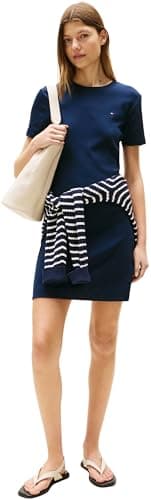 Image of Tommy Hilfiger Women’s New Cody Slim Short Cotton Dress, Blue (Dark Night Navy), L