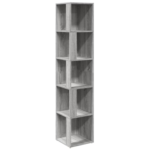 Image of RCODSSK Corner Cabinet Grey Sonoma 33x33x164.5 cm, Engineered Wood Storage Unit with 5 Compartments for Books and Decor