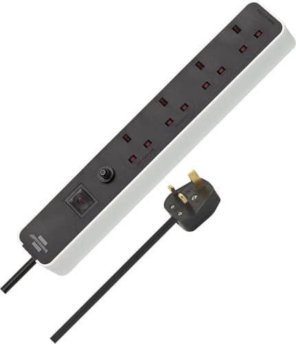 Image of Brennenstuhl Ecolor 4-gang Extension Lead (Power Strip 4-gang with Safety Fuse Button, switch and 3m cable, 90° angle of sockets) white/black