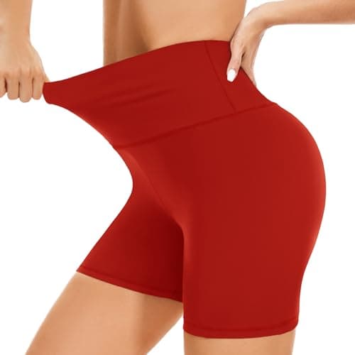 Image of BLONGW Cycling Shorts Women- High Waisted Biker Shorts Tummy Control Black Yoga Gym Workout Athletic Running Sports Short Leggings UK(Red,L-XL)