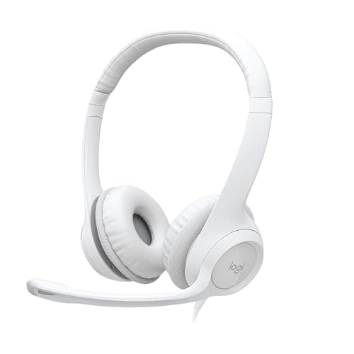 Image of Logitech H390 Wired Over-Ear Headphones with Microphone, Digital Stereo Sound, Foldable Noise Cancelling Microphone, Cable Over Controls, White