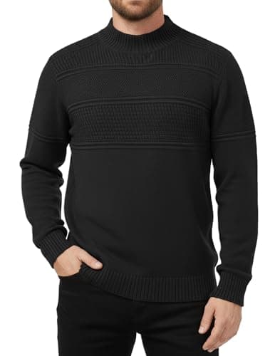 Image of MLANM Mens Jumper Turtleneck Sweater Casual Twisted Knitted Pullover Sweaters Casual Basic Tops Ribbed Knit Pullover Long Sleeved Mock Neck Pullover Warm Stand Collar Winter Top, Dark Grey XL
