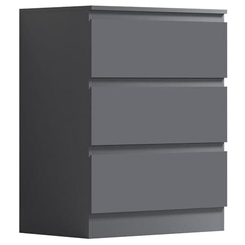 Image of FWStyle Large 3 Drawer Chest Bedroom Furniture Deep Drawers in Matt Dark Grey (W60 x D40 x H77cm)