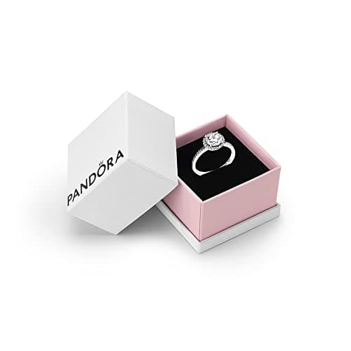 Image of PANDORA Timeless Women's Sterling Silver Round Sparkle Halo Cubic Zirconia Ring, Size 54, With Gift Box