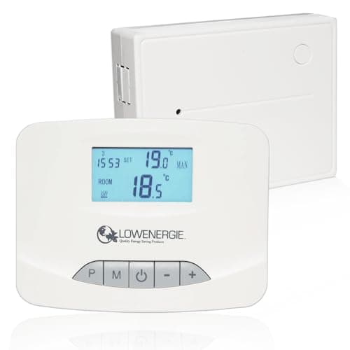 Image of Lowenergie Digital Wireless Programmable Room Thermostat – 7-Day Heating Timer, Energy-Saving RF Control, Wall-Mount or Freestanding
