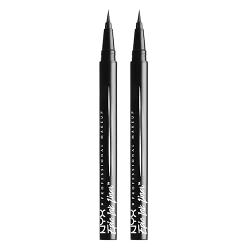 Image of NYX Professional Makeup Epic Ink Liner, Brush Tip Liquid Eye Liner Pen, Up To 24 Hours of Wear, 6 Intensely Pigmented Shades, Waterproof Vegan Formula, Shade: Black, Pack of 2