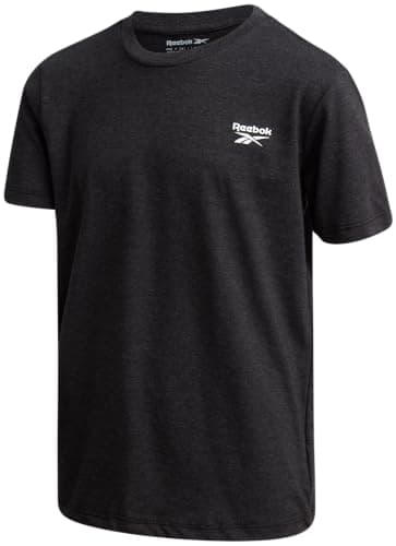 Image of Reebok Boys Shirt Boys Cotton Short Sleeve T-Shirt with Logo Boys Summer Clothes for School and Play (Size:8-14), dark grey, 10