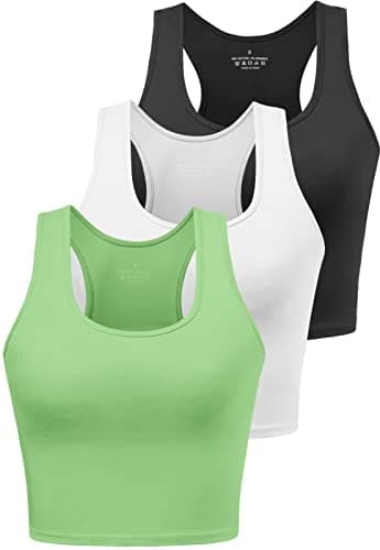 Image of BryticFlow Women's Crop Vest Top 3 Pack Cotton Gym Tops for Yoga Running Shirts Racerback Sleeveless Workout Tank Cropped Ladies Tops Black/White/Green M