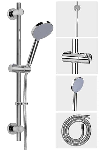 Image of Croydex Presion Grande Pressure Boosting Shower Riser Rail Kit - 68cm Riser Rail, Powerful Shower Head, 1.75m Reinforced Stainless Steel Hose and Adjustable Slider with Flexi-Fix Wall Brackets