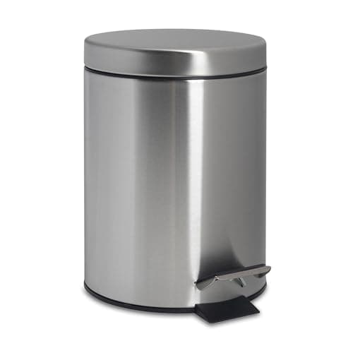 Image of Harbour Housewares 3L Bathroom Bin - Matte Chrome - Round Stainless Steel Pedal Bin Slim Kitchen Rubbish Trash Can Garbage Dustbin with Lid and Inner Liner Bucket