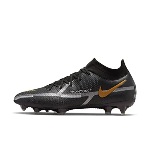Image of Nike Unisex Phantom GT2 Dynamic Fit Elite FgSoccer Shoes, Black MTLC Dark Grey Metallic Gold, 6 UK