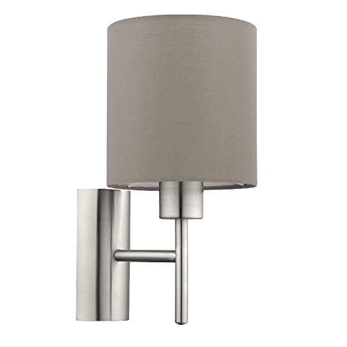 Image of Britalia Brushed Chrome Vintage Indoor Wall Light with Fabric Taupe Shade | Discreet On Off Rocker Switch Operated | 1 x E27 Lamp Bulb Required (Not Included)