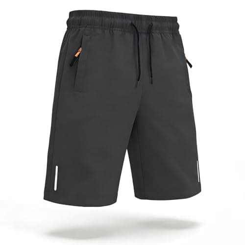 Image of Himcus Boys PE Shorts Kids Football Sports Quick-Dry Gym Activewear Running Shorts with Drawstring,Zip Pockets(Tag 170,Grey,12-13Y)