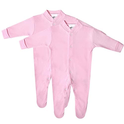 Image of Baban Baby Baby Sleepsuits, 100% Cotton Baby Grows for Boys or Girls, British Made, 2 Pack, Pink, 3-6 Months