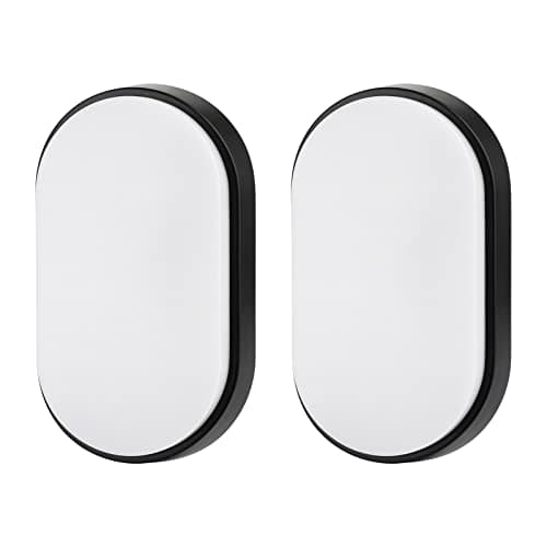 Image of 18W LED 4000K IP65 Flush Wall Mounted Oval Bulkhead Light Fitting with Black Trim for Indoor, Outdoor, Bath, Office, Hallway, Corridor, Utility, Shed, Workshop, etc- Improved Version - Pack of 2