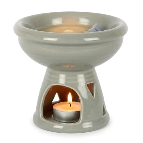 Image of Large Grey Ceramic Oil Burner & Wax Melt Warmer with Extra Deep Bowl | Triangle Cut-Out Home Fragrance Burner