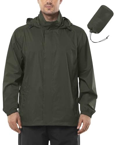 Image of Outdoor Ventures Mens Lightweight Waterproof Jackets, Packable Rain Jacket Breathable Windproof Raincoat Adjustable Hiking Outdoor Jacket Army Green M